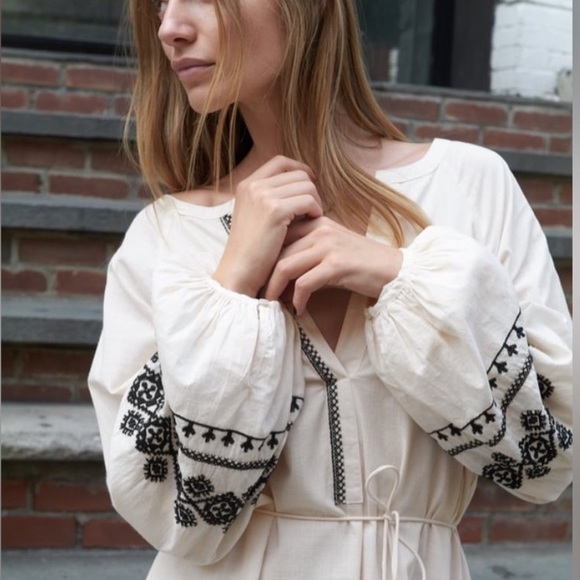 ZARA COTTON EMBROIDERED LONG TUNIC DRESS - Picture 4 of 11